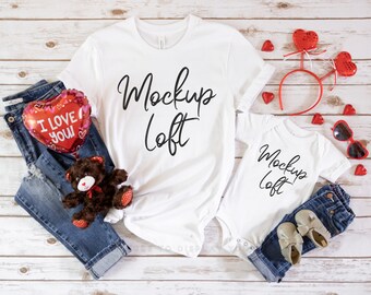 Valentine's Day Mockup | Mama Mini Mockup | Matching Outfits Mockup | Bella Canvas 3001 Mockup White | 100B White Mockup | SKU T0099