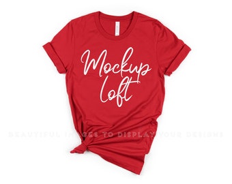 Bella Canvas 3001 Mockup Red | Red TShirt Mockup | Styled Flat Lay Mockup | SKU T0122