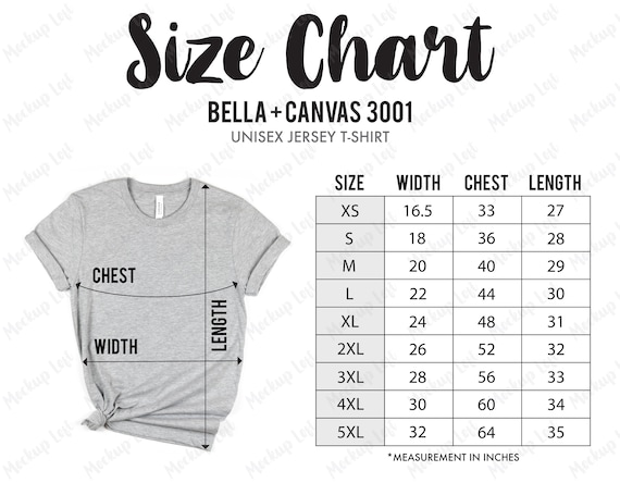 Home Décor Bella Canvas 3001 Unisex Jersey T-shirt Tshirt Measurements ...