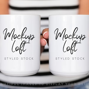 Mug Mockup | Side by Side Mug Mockup | 15 oz. Ceramic Mug Mockup | 2 Mugs Mockup | Styled Stock Photo | SKU M0033