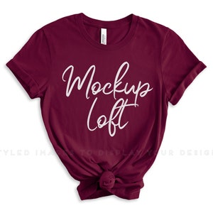 Bella Canvas 3001 Maqueta Maroon / 3001 Maroon Maqueta / 3001 Maroon Camiseta Maqueta / Estilo Flat Lay / SKU T0511
