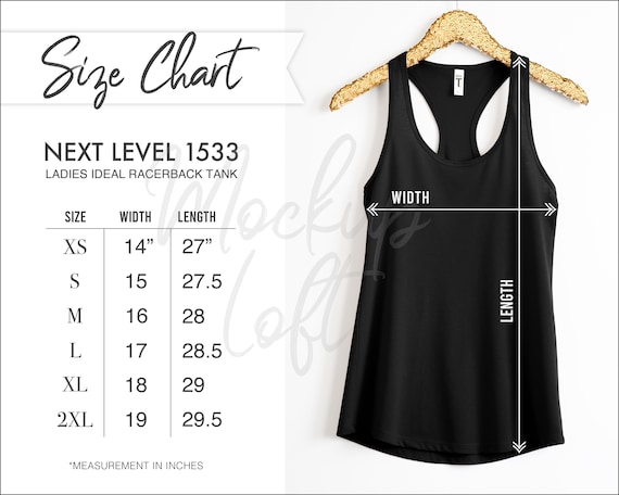 Next Level 1533 Size Chart Next Level Ideal Racerback Tank Size