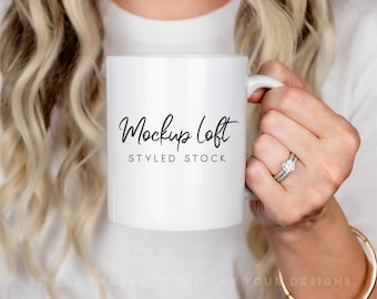 Model Mug Mockup | 11 oz. Ceramic Mug Mockup | White Coffee Mug Styled Stock Photo | Digital JPEG IMAGE | SKU M0075