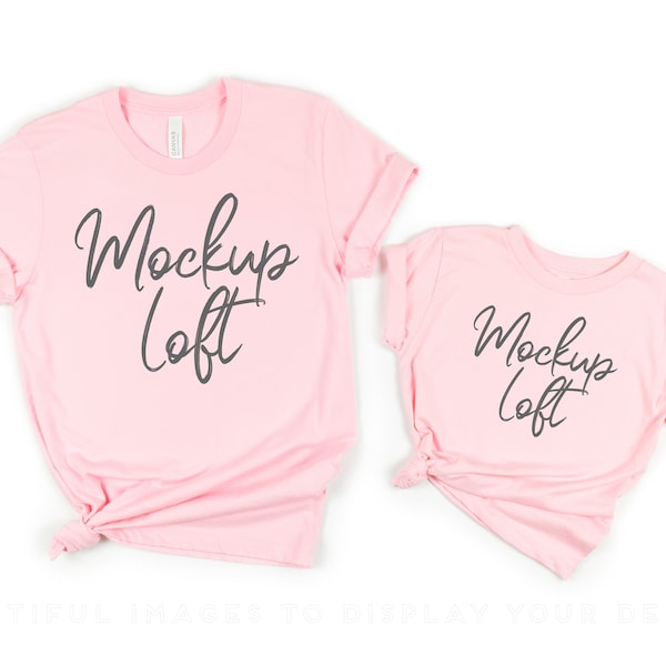 Mommy and Me Shirt Mockup | Bella Canvas 3001 Mockup Pink | 3001T Toddler T shirt Mockup Pink | Matching Outfits Mockup | SKU T0211