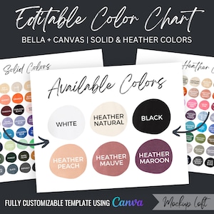 Semi-editable Bella Canvas 1010 Size Color Chart Bella Canvas