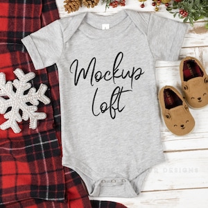 Bella Canvas 100B Mockup Gray | Gray One Piece Mockup | Baby Boy Mockup | Baby Bodysuit Mockup | Christmas Mockup | SKU T0046