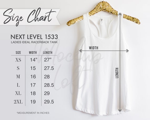 Size Chart, Next Level 1533 Tank Top Size Chart, 1533 Size