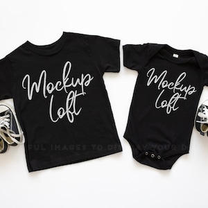 Bella Canvas 3001T Black | 100B Mockup Black | kids T Shirt Mockup | Big Brother Little Brother T Shirt Mockup | Sibling Mockup | SKU T0339