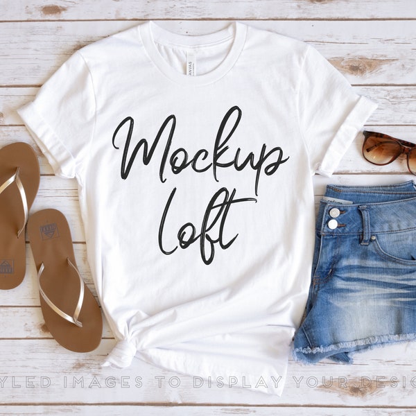 Bella Canvas 3001 Mockup White | White T Shirt Mockup | White 3001 T shirt Mockup | Summer T Shirt  Mockup | SKU T0177
