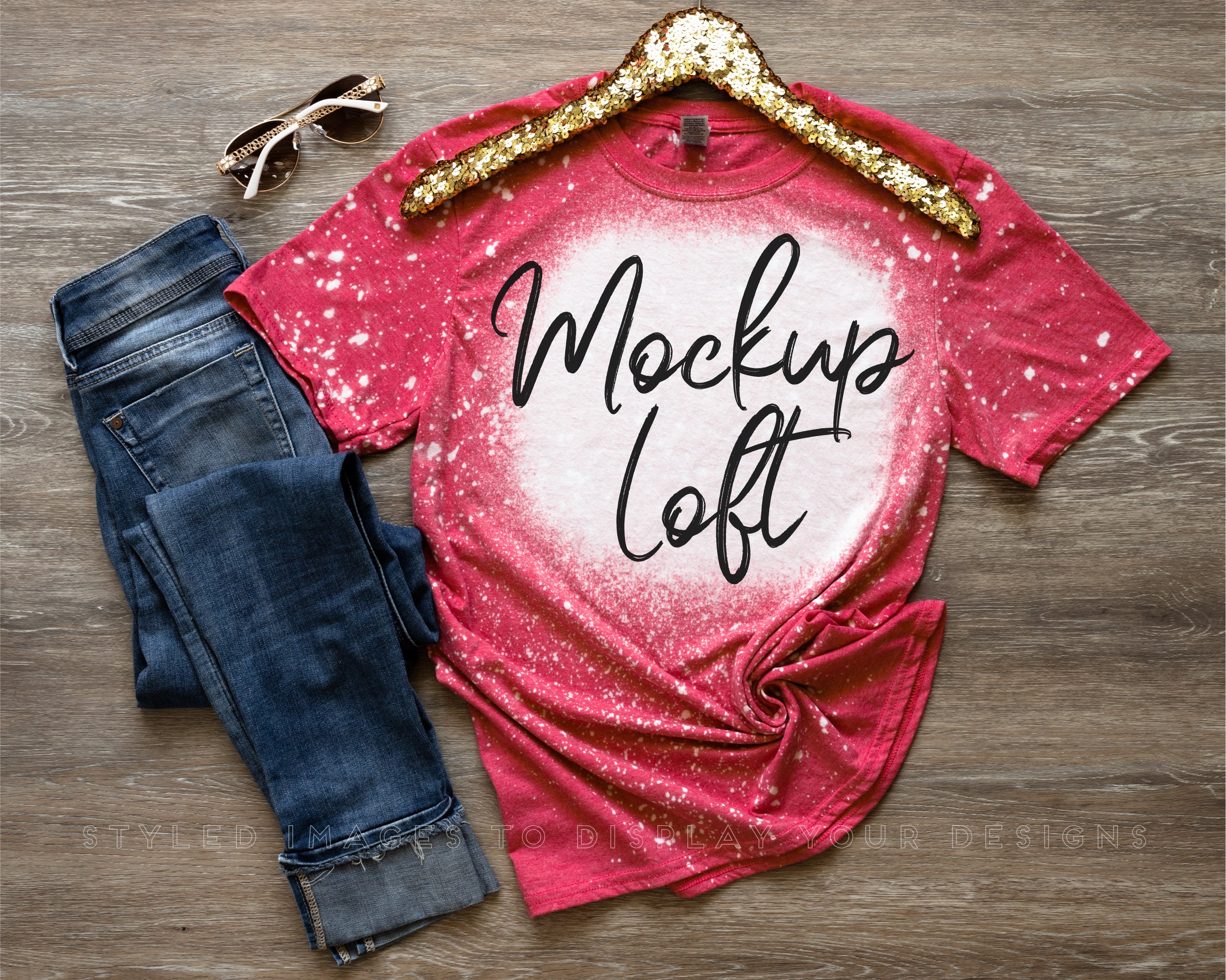 Bleached T Shirt Mockup Heather Red | Bleached Heather Red T