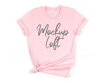 MOCKUP | Pink Bella Canvas 3001 Mockup | Pink Bella Canvas Mockup | Pink Tshirt Mockup | Styled Flat Lay | Knotted T shirt | SKU T0215