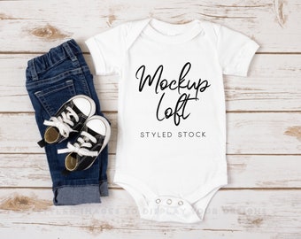 Bella Canvas 100B Mockup White | Baby Bodysuit Mockup | Baby Boy Mockup | White One Piece Mockup | SKU T0195