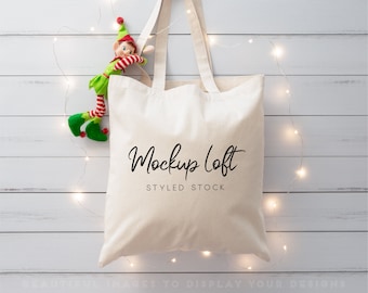 Canvas Tote Bag Mockup | Christmas Tote Bag Mockup | Styled Stock Photo | Digital JPEG IMAGE | SKU B0003