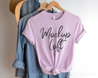 Bella Canvas 3001 Mockup Heather Prism Lilac | Hanging T-shirt Mockup | Hanger Mockup | SKU T0253