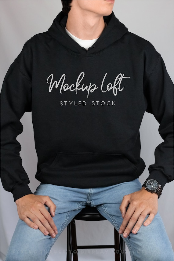 Model Mockup Black Hoodie Sweatshirt | Men's Hoodie Mockup | Black Sweatshirt Mockup | Winter Hoodie Mockup | SKU T0481