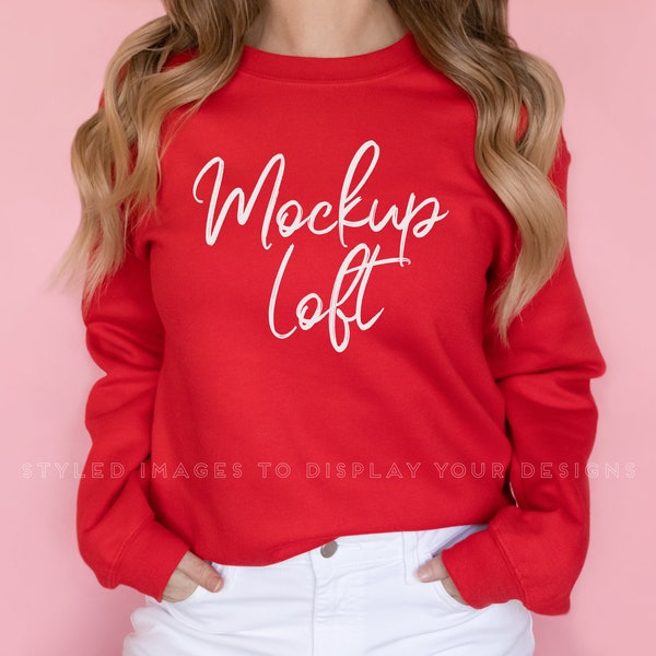 Model Mockup Red Sweatshirt | Winter Sweater Mockup | Valentine's Day Mockup | Crewneck Mockup | Christmas Sweatshirt Mockup | SKU T0404