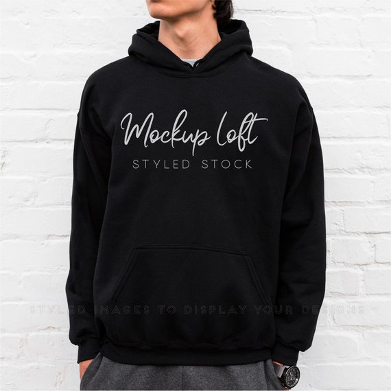 Model Mockup Black Hoodie Sweatshirt Men s Hoodie Mockup Black Sweatshirt Mockup Winter Hoodie Mockup SKU T0493