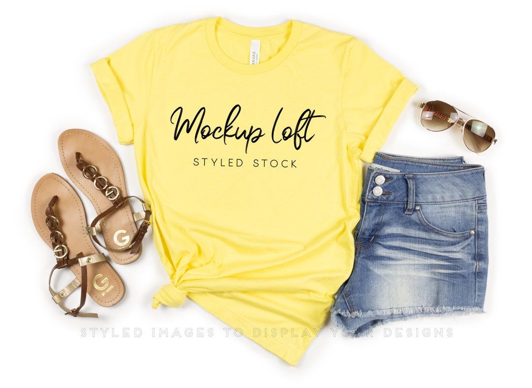 Bella Canvas 3001 Mockup Yellow | Yellow T Shirt Mockup | Styled Flat ...