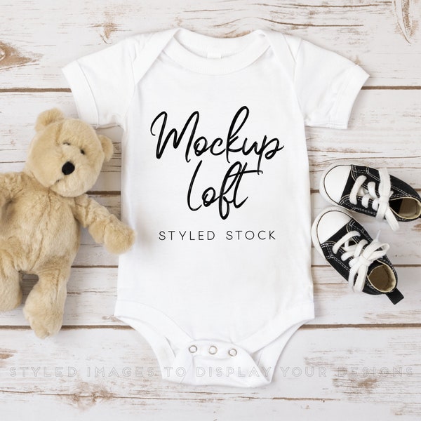 Baby Boy Mockup | Bella Canvas 100B White Mockup | White One Piece Mockup | Baby Bodysuit Mockup | SKU T0196