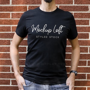 Bella Canvas 3001 Mockup Zwart | Mockup voor herenoverhemden | Zwart T-shirt Mockup | 3001 Model T-shirtmodel voor heren | Artikelnummer T0343