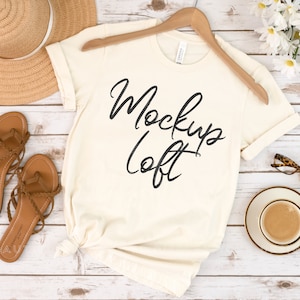 Bella Canvas 3001 Mockup Natural | Styled Flat Lay | Summer Tshirt Mockup | SKU T0258