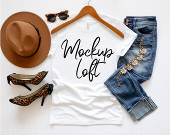 Bella Canvas 3001 Mockup White | White T Shirt Mockup | White 3001 T-shirt Mockup | Styled Flat Lay Mockup | SKU T0591