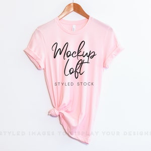 MOCKUP | Pink Bella Canvas 3001 Mockup | Pink Bella Canvas Mockup | Pink Tshirt Mockup | Hanging Tshirt Mockup | SKU T0092