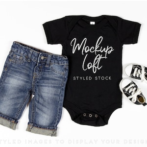 Bella Canvas 100B Black Mockup | Black Onesie Mockup | Baby Boy Mockup | Black One Piece Mockup | Baby Bodysuit Mockup | SKU T0034