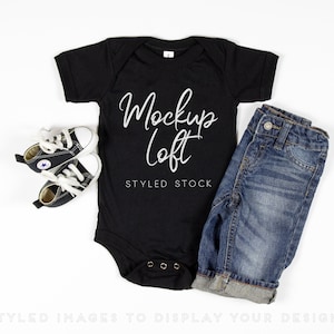 100B Black Bella Canvas Mockup | Black Onesie Mockup | Baby Boy Mockup | Black One Piece Mockup | Baby Bodysuit Mockup | SKU T0031