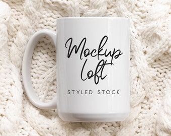 Mug Mockup | 15 oz. Ceramic Mug Mockup | White Coffee Mug Styled Stock Photo | Winter Mug Mockup | Fall Mug | Digital JPEG IMAGE | SKU M0037