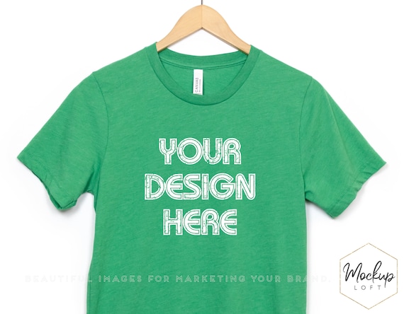 Bella Canvas 3001 Mockup Heather Kelly Green | St Patricks Day Mockup | Christmas T shirt Mockup | Unisex Mockup | SKU T0117