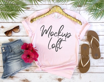 Bella Canvas 3001 Mockup Soft Pink | Soft Pink T Shirt Mockup | Soft Pink 3001 T shirt Mockup | Summer T Shirt  Mockup | SKU T0303