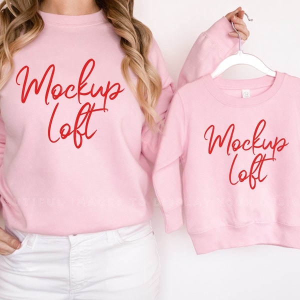 Modèle Maquette Sweat-shirt Rose | Toddler Sweatshirt Maquette Rose | Maquette de tenues assorties | Maquette de maman et moi | Réfeu Nº T0417