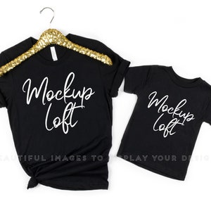 Mommy and Me Shirt Mockup | Bella Canvas 3001 Mockup Black | 3001T Toddler (2T) T-shirt Mockup | Matching Outfits Mockup | SKU T0204
