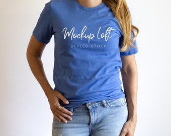 Bella Canvas 3001 Mockup Heather True Royal T shirt | Model Mockup Heather True Royal Blue T Shirt Mockup | SKU T0307