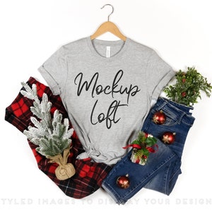 Weihnachten Tshirt Mockup | Bella Canvas 3001 Mockup Grau | Bella Canvas Athletisch Graues T-Shirt Mockup | Urlaub Mockup | SKU T0065