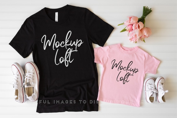Father's Day Mockup | Bella Canvas 3001 Mockup Black | 3001T Toddler Pink T shirt Mockup | Valentine's Day Matching Outfits | SKU T0445