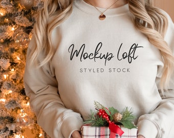 Model Mockup Sand Sweatshirt | Beige sweatshirt mockup | Christmas Sweatshirt mockup | Crewneck Mockup | 18000 Sand Mockup | SKU T0381