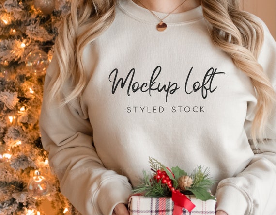 Model Mockup Sand Sweatshirt | Beige sweatshirt mockup | Christmas Sweatshirt mockup | Crewneck Mockup | 18000 Sand Mockup | SKU T0381