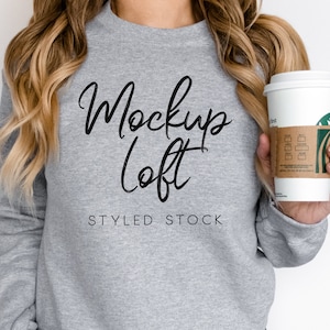 Model Mockup Gray Sweatshirt | Sport Grey Sweatshirt Mockup | Crewneck Mockup | Coffee Sweatshirt Mockup | SKU T0425