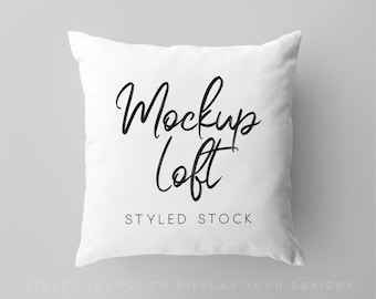 Pillow Mockup | 16 x 16 Inch White Pillow Mockup | White Square Pillow Case Mockup | Styled Stock Photo | Digital JPEG IMAGE | SKU P001
