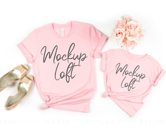 Mother's Day T-Shirt Mockup | Bella Canvas 3001 Mockup Pink | 3001T Toddler T shirt Mockup Pink | Matching Outfits Mockup | SKU T0212