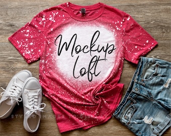 Bleached T Shirt Mockup Heather Red | Bleached Heather Red T Shirt Mockup | Digital JPEG Image | Styled Flat Lay | SKU T0509