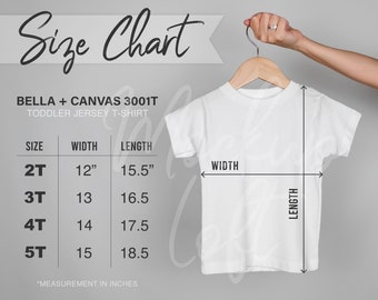 3001T Toddler T Shirt Size Chart | Bella Canvas 3001T Measurements | 3001T Size Chart | Bella Canvas Size Chart | SKU SC039
