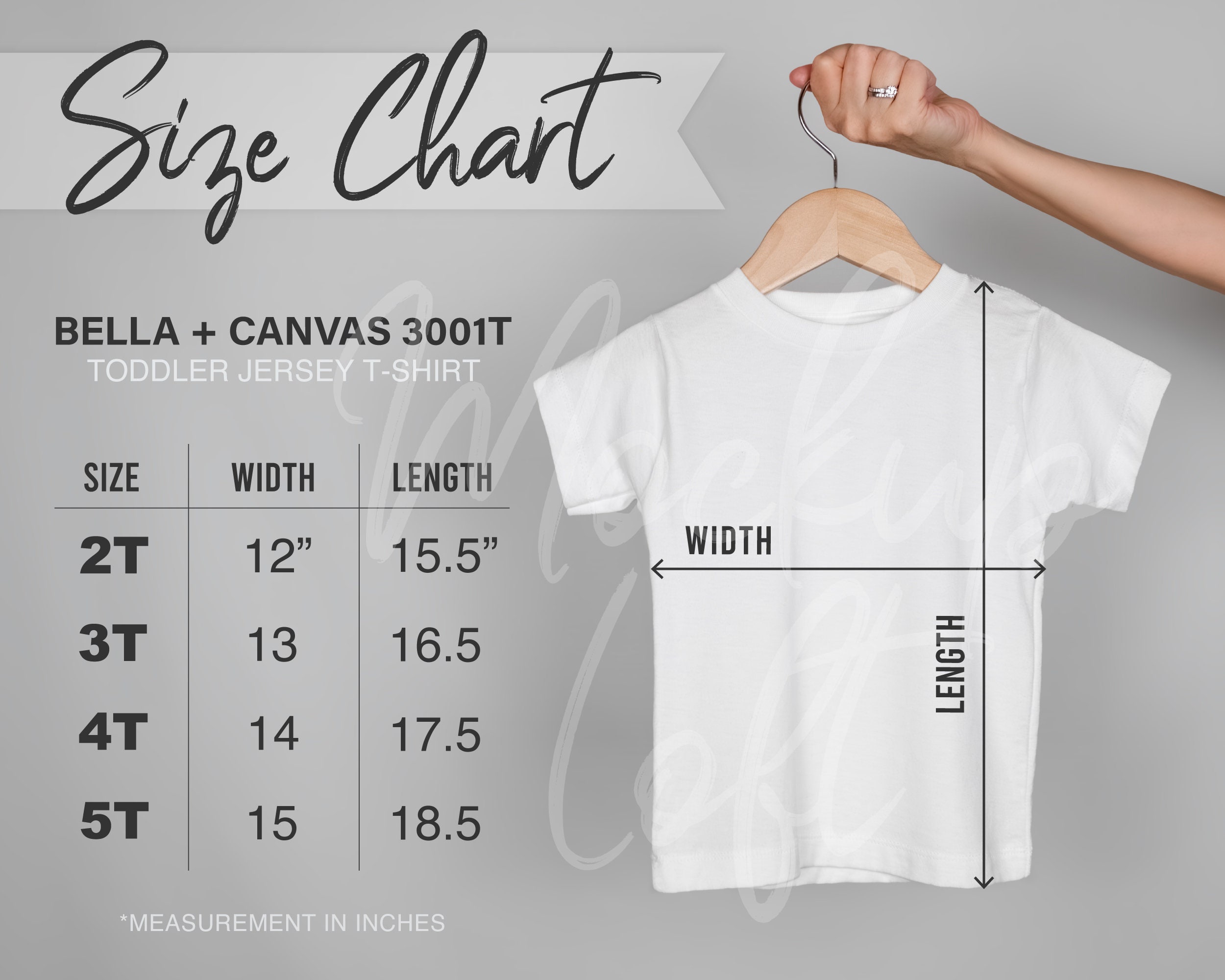3001T Toddler T Shirt Size Chart | Bella Canvas 3001T Measurements
