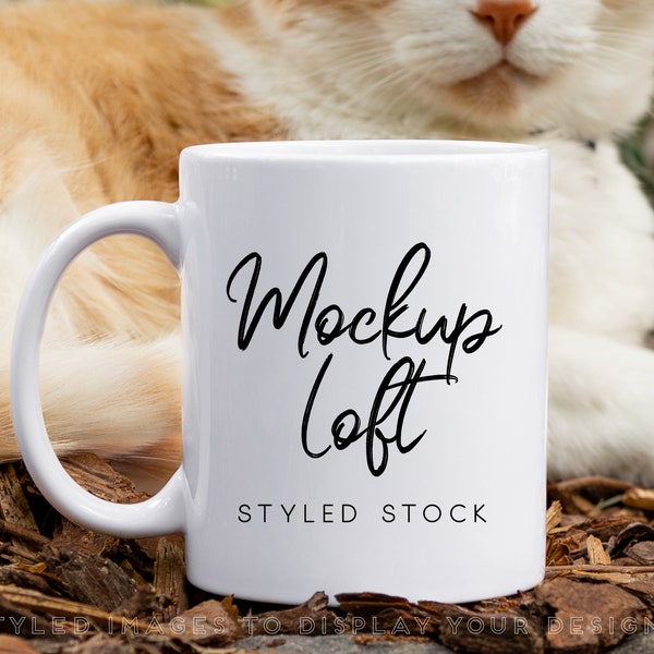 Mug Mockup | 11 oz. Ceramic Mug Mockup | Mug Mockup for Cat Lovers | White Coffee Mug Styled Stock Photo | Digital JPEG IMAGE | SKU M0058