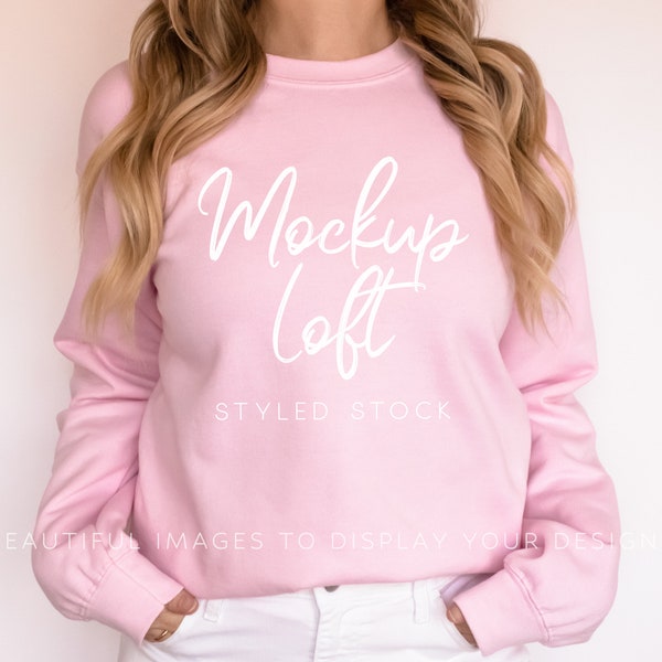 Model Mockup Light Pink Sweatshirt | Crewneck Mockup | Sweater Mockup | SKU T0426