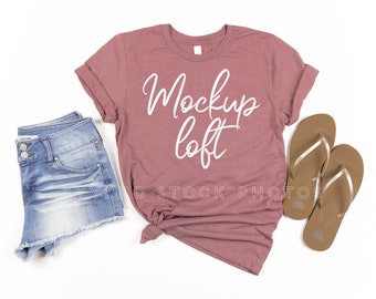Bella Canvas 3001 Mockup Heather Mauve | Knotted T Shirt Mockup | Summer Tshirt Mockup | SKU T0140