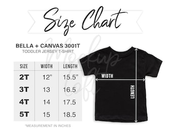 3001T Toddler T Shirt Size Chart, Bella Canvas 3001T Measurements, 3001T Size Chart, Bella Canvas Size Chart, SKU SC030