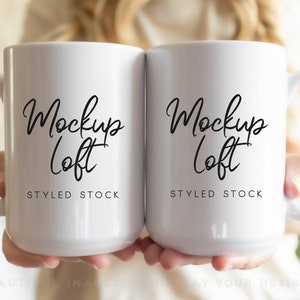 Modellbecher Mockup | Vorder- und Rückseite Tasse Mockup | 15 g. Tasse Mockup | Weiße Kaffeetasse Stil Foto | Digitales JPEG BILD | SKU M0020
